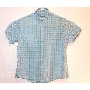 Izod Blue White Plaid Light Weight Poplin Short Sleeve Shirt Mens XXL 2XLarge